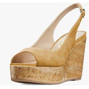 FOWT Women Peep Toe Slingback Platform Wedge Sandals High Heel Buckle  Khaki